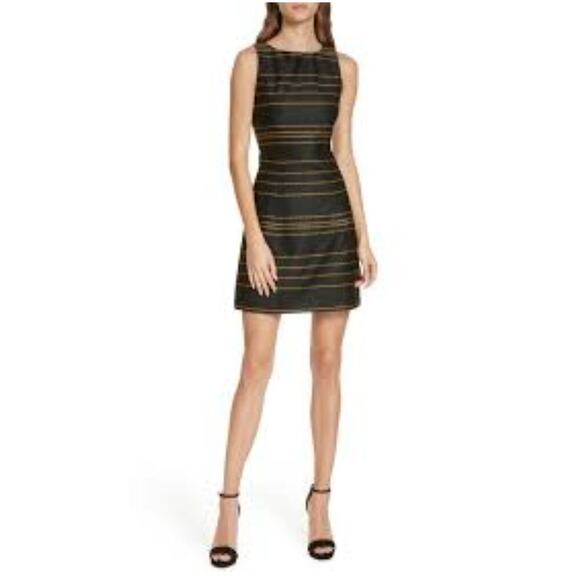 Alice + Olivia Striped Sleeveless Mini Dress A Line Black & Gold Textured Size 6 - Picture 1 of 5
